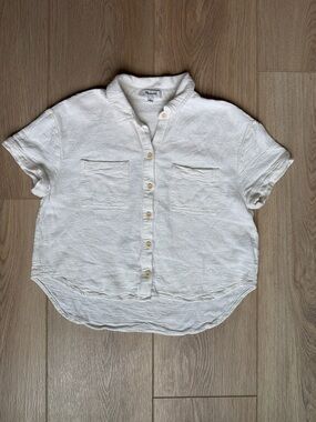 Madewell Breezewoven Beachside Cropped Boxy Short Sleeve Button-Up Shirt Ivory S